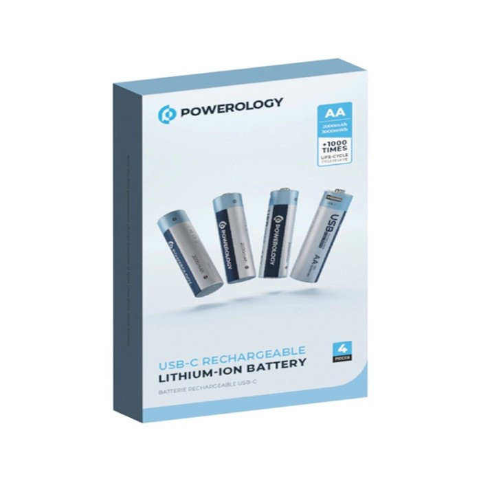باتری قلمی قابل شارژ پاورولوژی Powerology مدل PRUBAA4(بسته 4 عددی همراه کابل شارژ)