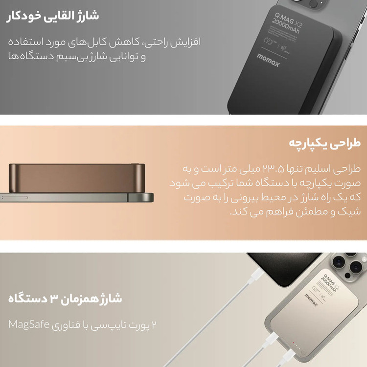 پاوربانک وایرلس شارژ مومکس 5000 میلیآمپر مدل Momax Q.Mag X1 IP116