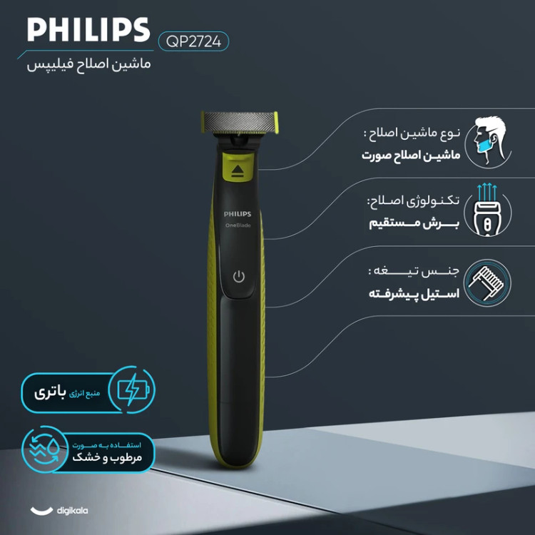 ماشین اصلاح Philips OneBlade QP2724/10 – سبک، ضدآب و دوطرفه